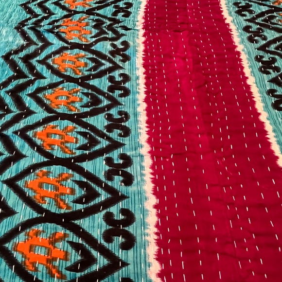KANTHA QUILT HANDCRAFTED LIGHTWEIGHT REVERSIBLE BLANKET THROW BEDDING - Picture 5 of 10